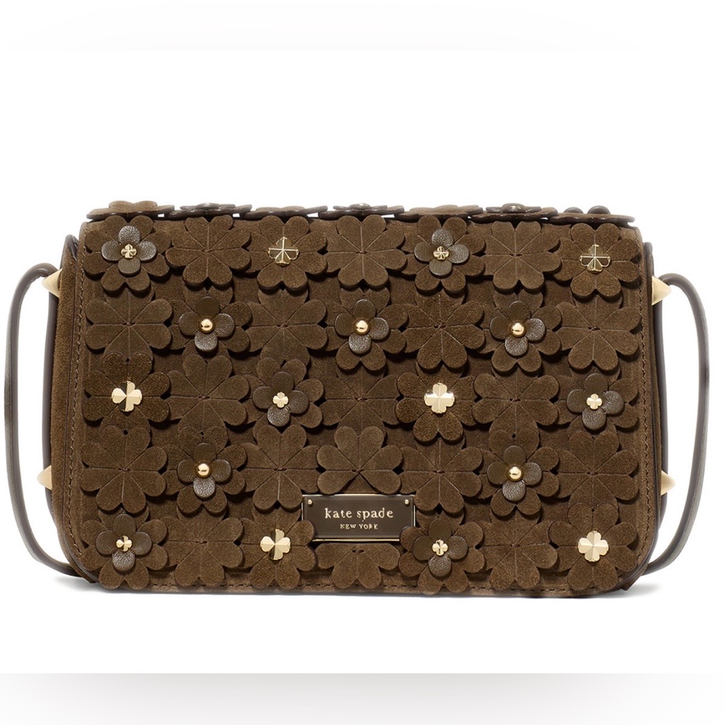 Kate Spade Brown Floral Suede Crossbody Bag